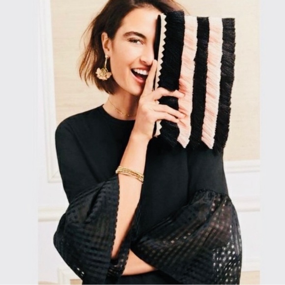 🆕Stella & Dot Eloise  black & blush fringe clutch. Floral interior. 🖤 🧡NWOT - Picture 1 of 10